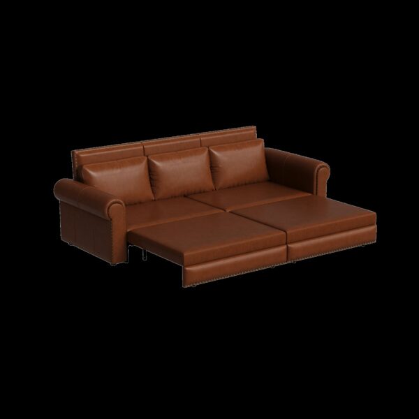 Pull Out Sofa Bed, 3 In 1 Convertible Sleeper Sofa With Nailhead Trim & Rolled Arm, Multi Functional Sofa Bed For Living Room, Office - Light Brown