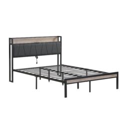 Queen Size Metal Platform Bed Frame With Upholsteryolstery Storage Function Headboard And USB Liner And Footboard, No Box Spring Needed, Large Under Bed Storage - Gray