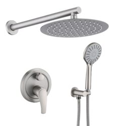 Wall Mounted Shower Set With High Pressure 10" Rain Shower Head And 5 Function Handheld Shower Head - Brushed Nickel