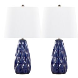 Hex - Contemporary Lamp (Set of 2) - Estate Blue / Polished Nickel / White