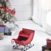 Iron Sleigh Small, Distressed Christmas Santa Sleigh Holiday Tabletop / Hanging Decoration - Black / Red - Image 5