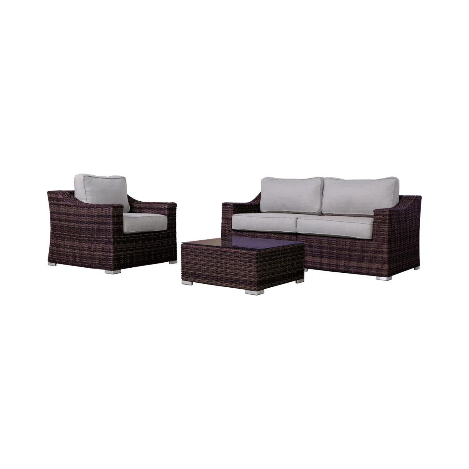 Outdoor Wicker Conversation Set With Cushions For 3 - Brown Mix - Image 8