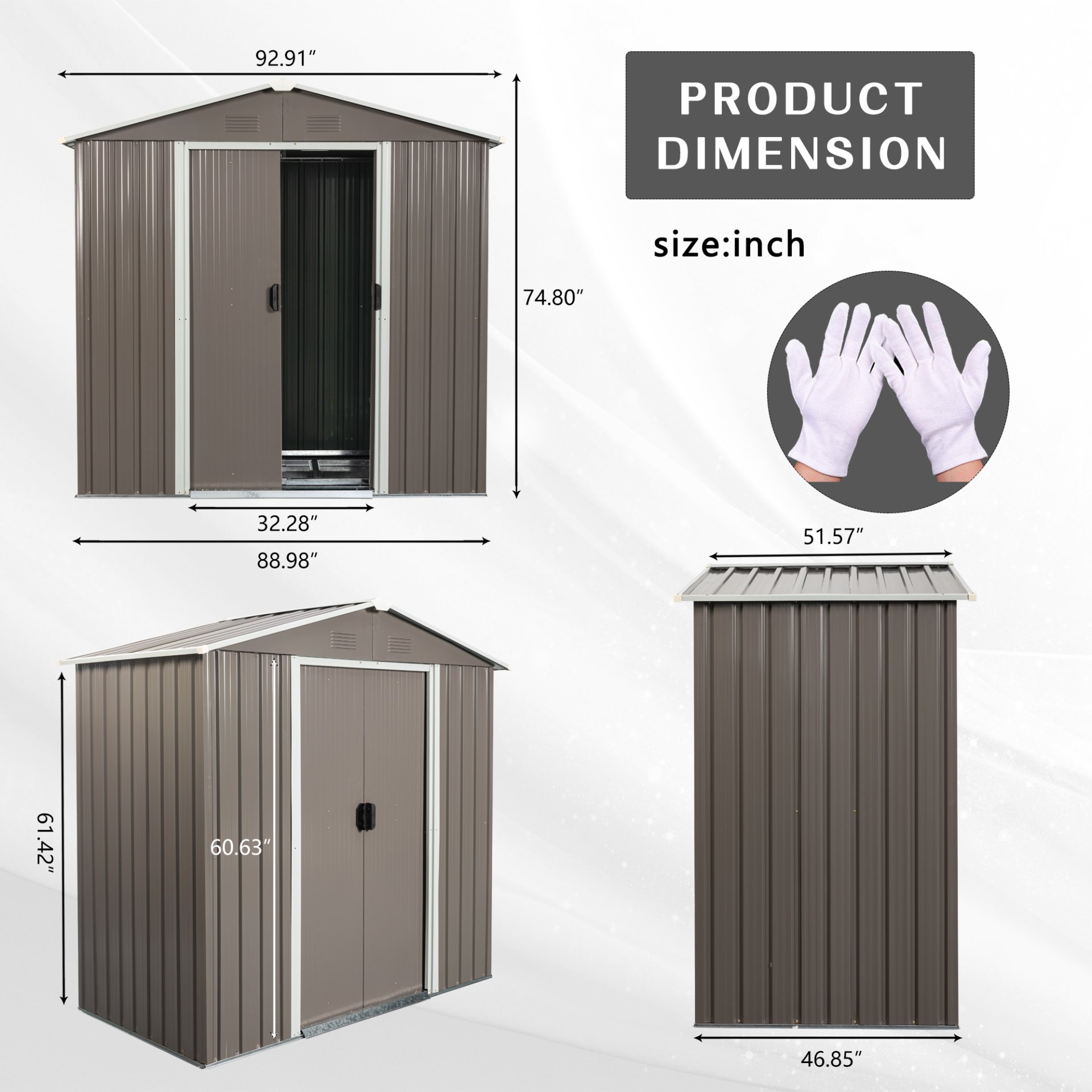 8Ft x 4Ft Outdoor Metal Storage Shed - Gray - Image 3