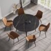 Modern Man-Made Stone Round Metal Dining Table-Position For 6 People - Black - Image 4