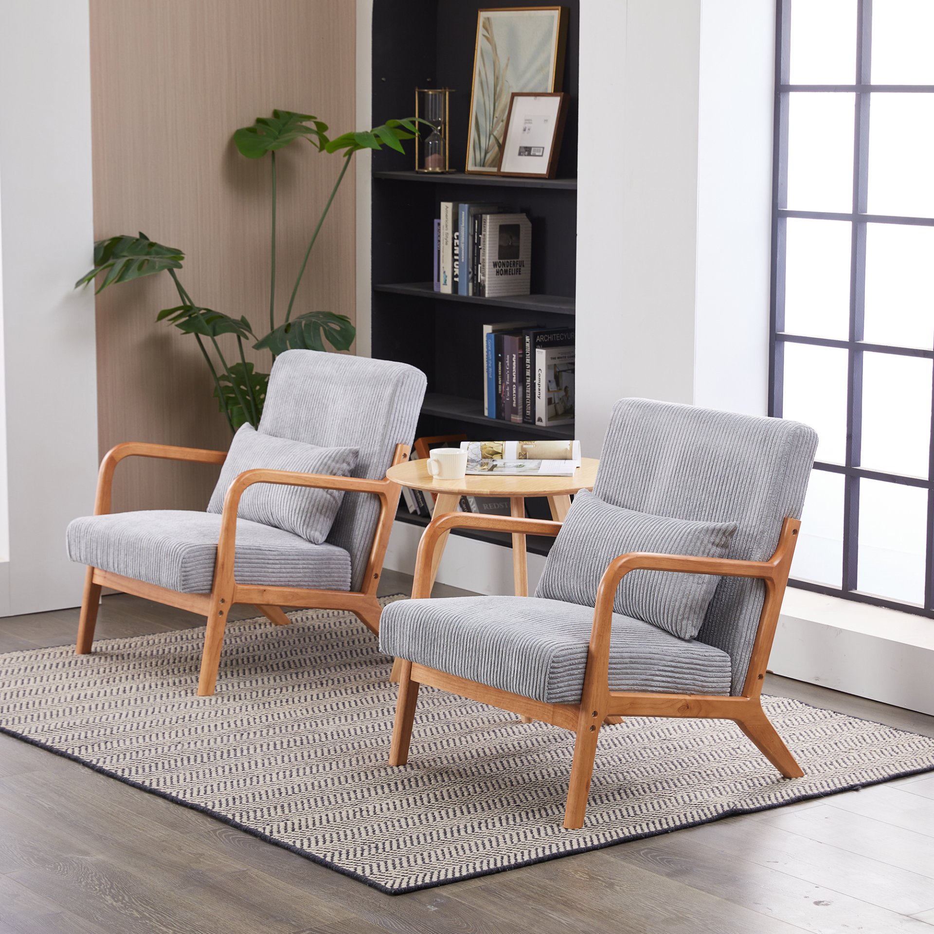 Accent Chair With Pillow, Upholstered Arm Chair - Light Gray - Image 16
