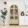 Tall Arched Kitchen Pantry, Modern Farmhouse Wood Kitchen Storage Cabinets, Arched Storage Display Cabinet With Adjustable Shelves, Versatile Cupboard For Kitchen, Dining Room, Living Room - Natural - Image 2