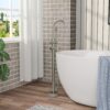 Freestanding Bathtub Faucet Floor Mount Tub Filler With Swivel Gooseneck Spout And Cylinder Handheld - Brushed Nickel - Image 2