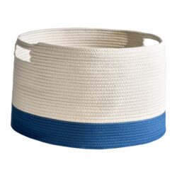 Gregory - Cotton Round Laundry And Storage Basket Medium - White / Blue