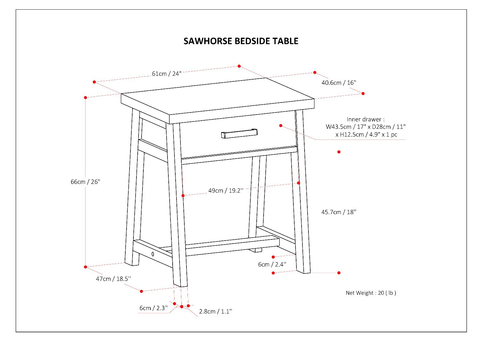 Sawhorse - Bedside Table - Dark Chestnut Brown - Image 7