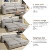 King Size Sleeper Sofa Bed, Pull Out Sofa Bed, 3 In 1 Convertible Sleeper Sofa, 3 Seat Couch With 2 Lumbar Pillows For Living Room - Light Gray - Image 13
