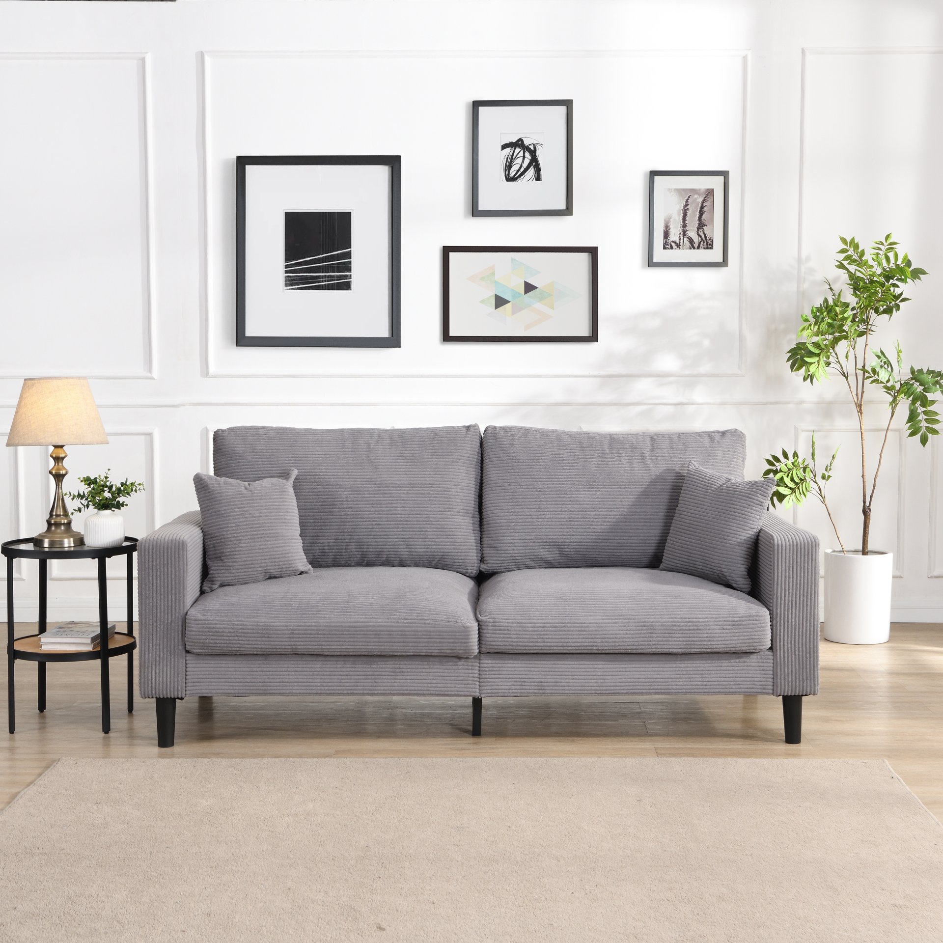 Modern Upholstered 3 Seater Sofa, High Resilience With Wooden Frame - Light Gray - Image 2