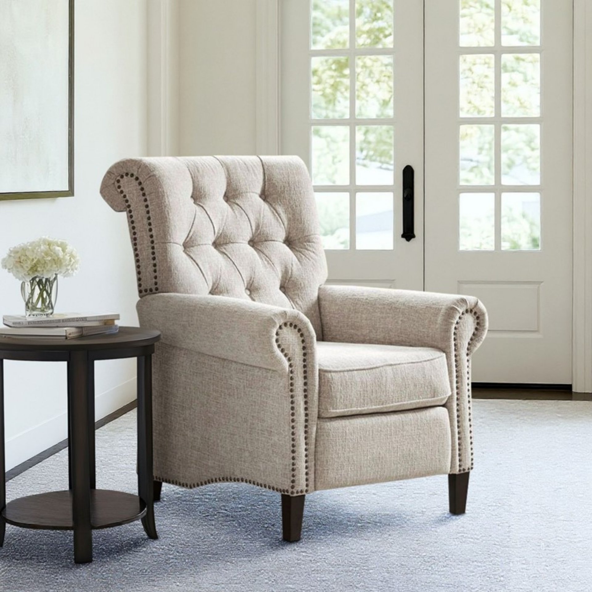 Aidan - Push Back Recliner Chair With Tufted Back And Nailhead Trim - Cream - Image 15
