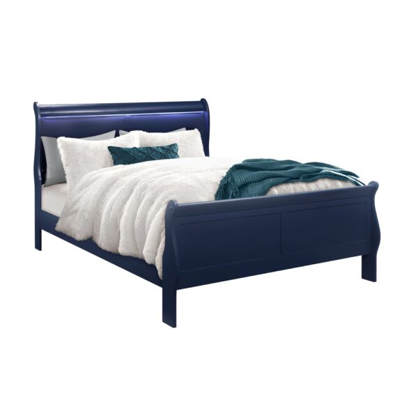 Charlston - Queen Sleigh Bedroom 5 Piece Set With LED Headboard - Blue