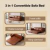 Pull Out Sofa Bed, 3 In 1 Convertible Sleeper Sofa With Nailhead Trim & Rolled Arm, Multi Functional Sofa Bed For Living Room, Office - Light Brown - Image 16