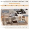 Extendable Kitchen Island With Slide Out Table And Storage Racks For 2 - 6 Person, Power Outlet, Bar, Prep Station - Creamy White / Walnut - Image 7