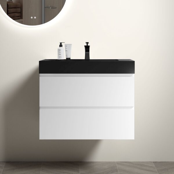 Alice - 30" Bathroom Vanity With Sink, Large Storage Wall Mounted Floating Bathroom Vanity For Modern Bathroom, One-Piece Black Sink Basin Without Drain And Faucet - White / Black