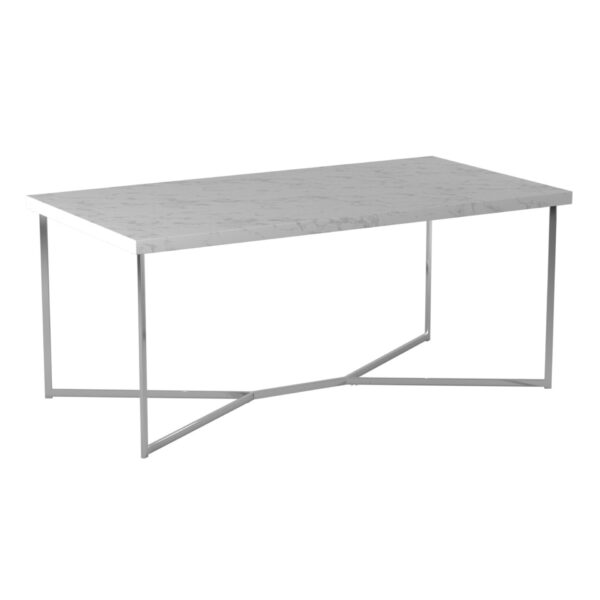 Modern Glam Metal And Faux Marble Coffee Table - White / Chrome