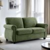 Soft Loveseat, Upholstered 2 Seater Couch, Loose Back Cushions And Turned Legs - Green - Image 5