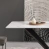 70.87" Modern Artificial Stone White Straight Edge Black Metal Leg Dining Table, Can Accommodate 6-8 People - White - Image 6