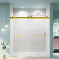 Frameless Double Sliding Soft Close Shower Door - Brushed Gold