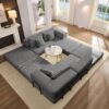 Oversized Upholstered Sectional Sofa Couch Set, Modular L Shaped Floor Sofa Set With 6 Pillows For Living Rooms - Dark Gray - Image 6