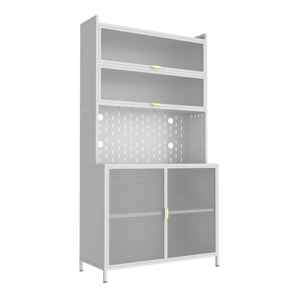 Tall Kitchen Pantry Cabinet With Flip Doors And Pegboard, Anti Tip Steel Storage Hutch - White