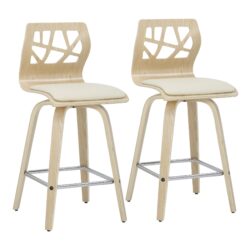 Folia - Mid-Century Modern Counter Stool With Footrest (Set of 2) - Natural / Cream / Chrome