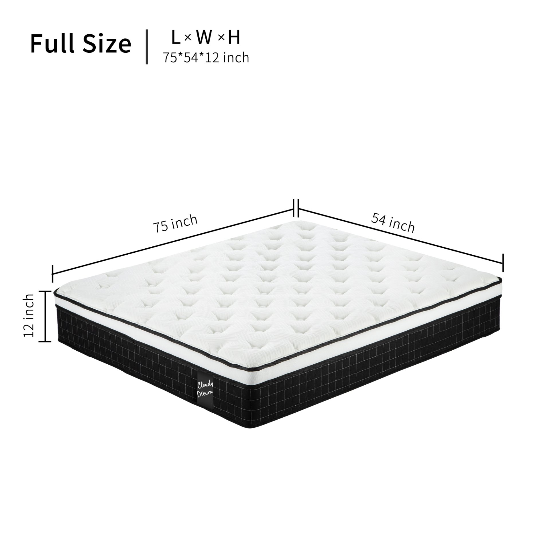 12" Full Size Hybrid Mattres 12" With 7 Zoned Memory Foam Individual Pocket Springs Breathable Knitted Cover - White - Image 7