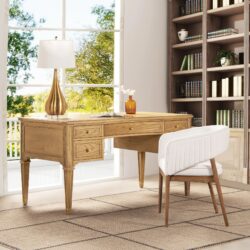 Dauphin - Gold Accent 5 Drawer Executive Desk - Natural Brown