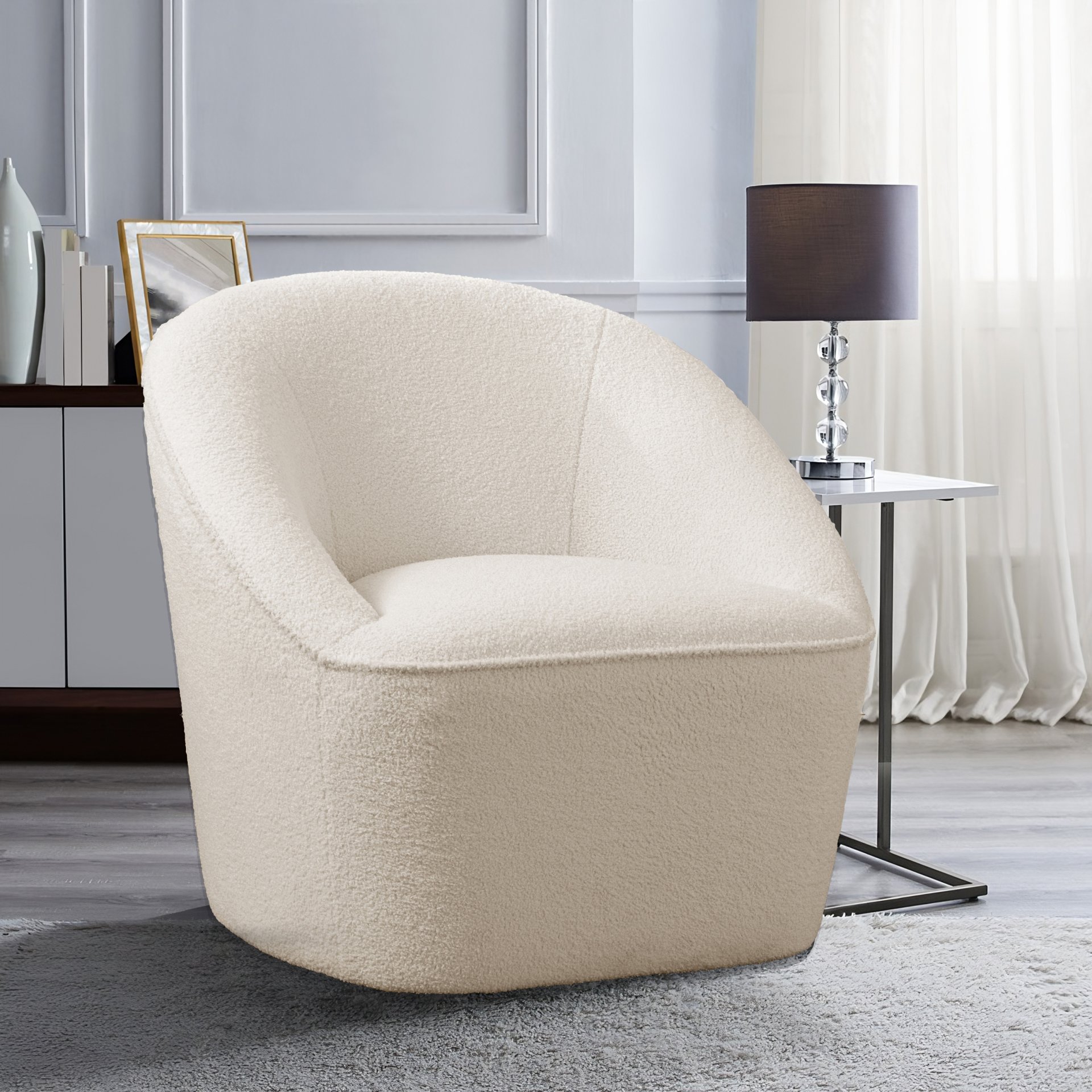 Anson - Swivel Chair With Soft Rounded Back - Off White - Image 2