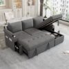 L Shaped Convertible Sofa Bed With Storage, Cup Holders, USB Ports Chenille - Gray - Image 3