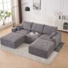 Modular Sectional Sofa With USB Charger And Petal Armrest - Gray - Image 3
