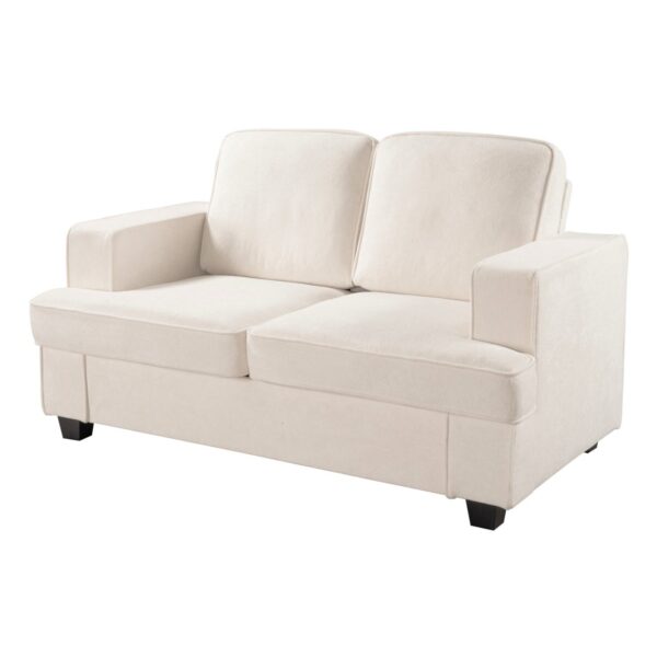 Modern Loveseat, Comfortable 2 Seater Couch With Deep Seating, Loose Back Cushions, Wide Arms - Ivory