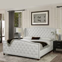 Marcella - King Upholstered Shelter Headboard Bed Set - Bright White