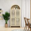 Tall Arched Kitchen Pantry, Arched Storage Display Cabinet With 2 Drawers & Adjustable Shelves, Rattan Door Versatile Storage Cabinet For Kitchen, Dining Room - Natural - Image 2