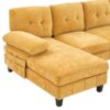 Modern U Shaped Sectional Sofa With Dual Chaise Lounges, Storage Pockets And Armrest Pillows - Yellow - Image 17