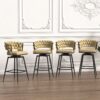 Technical Leather Woven Bar Stool (Set of 2), 360 Swivel Bar Stools With Back And Footrest - Light Brown - Image 7