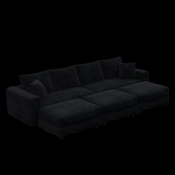 4 Seat Sofa, Deep Seat Couches With Soft Pillows And 3 Ottomans, Convertible Sofa Lounge Chair, For Living Room - Black