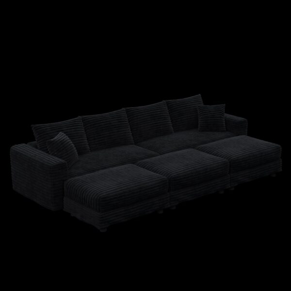 4 Seat Sofa, Deep Seat Couches With Soft Pillows And 3 Ottomans, Convertible Sofa Lounge Chair, For Living Room - Black