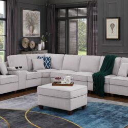 Jessica - Sectional Sofa With Ottoman - Light Gray