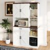 Farmhouse Kitchen Pantry Sideboard With Cabinet And Drawer, Multi Functional Kitchen Buffet With Hutch And Glass Holder, Microwave Stand With Charging Station - Brown / Antique White - Image 27