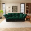 Queen Pull Out Sofa Bed, 3 In 1 Convertible Sleeper Tufted Sofa With 2 Soft Pillows - Green - Image 7