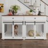 Large Dog Crate, Water Resistant Indoor Pets Furniture Double Dog Crates - Brown White - Image 10