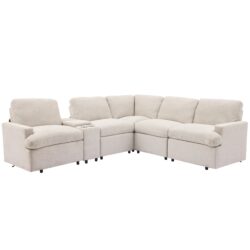 Power Recliner Corner Sofa Home Theater Reclining Sofa Sectional Couches With Storage Box, Cup Holders, USB Ports And Power Socket For Living Room - Beige