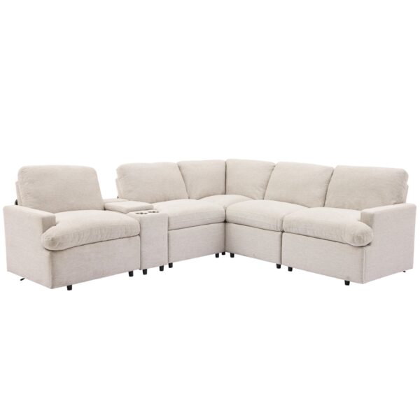 Power Recliner Corner Sofa Home Theater Reclining Sofa Sectional Couches With Storage Box, Cup Holders, USB Ports And Power Socket For Living Room - Beige