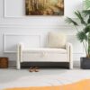 Modern Teddy Bed End Bench With Arms And Storage, Upholstered Large Foot Rest Stool, Comfy Window Vanity Bench For Living Room, Dorm, Coffee Table, Teddy - Cream - Image 2