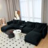 U Shaped Sectional Cloud Couch For Living Room, Fluffy Modular Sofa With Movable Ottoman 6 Seat Sectional Sofa Set With Console, Cup Holders - Black - Image 6