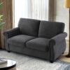Soft Loveseat, Upholstered 2 Seater Couch With High Density Foam, Loose Back Cushions And Turned Legs - Black - Image 6