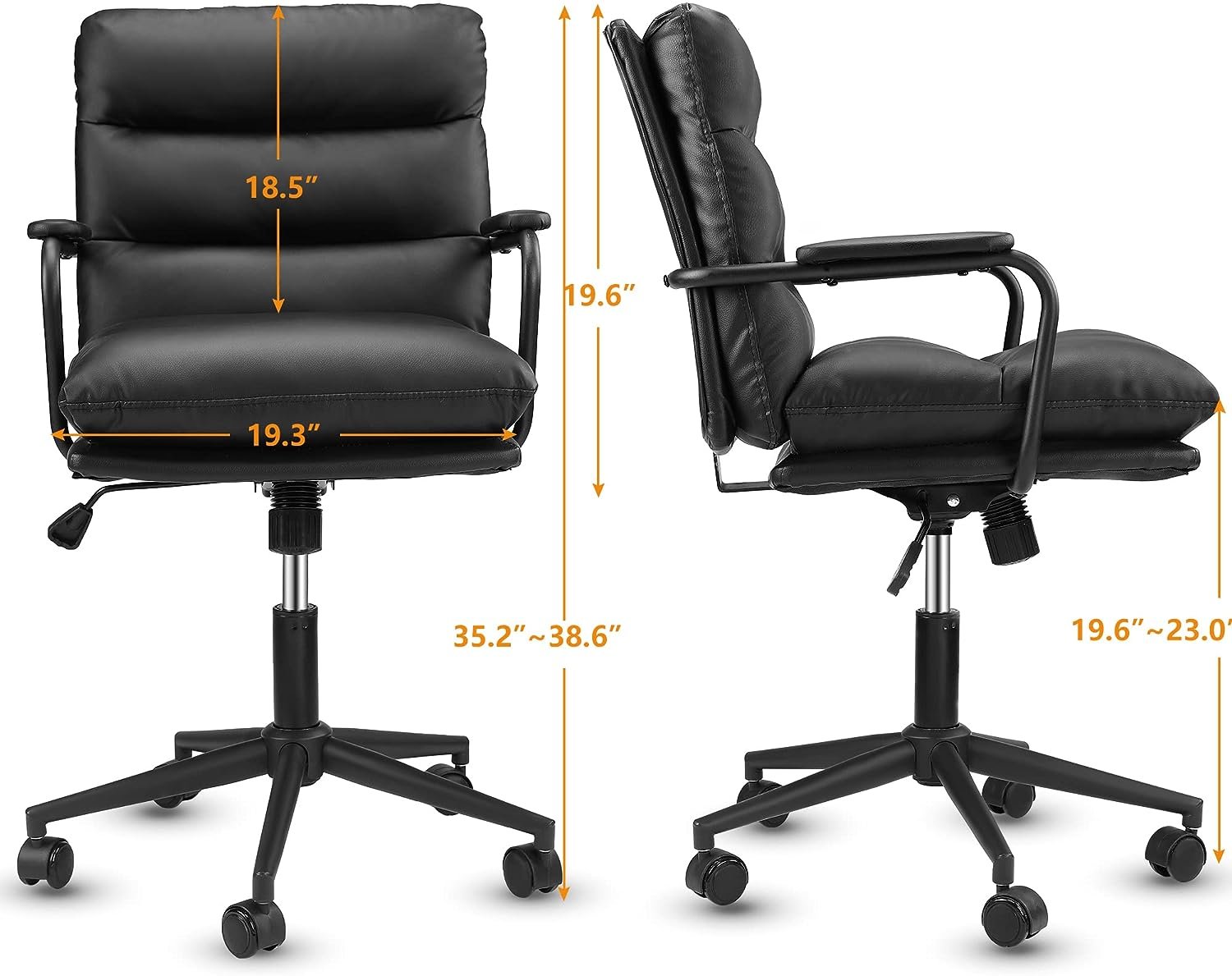 Office Chair Mid Back Desk Chair Modern Excutive Office Chair With Arms And Wheels For Home Office - Black - Image 11