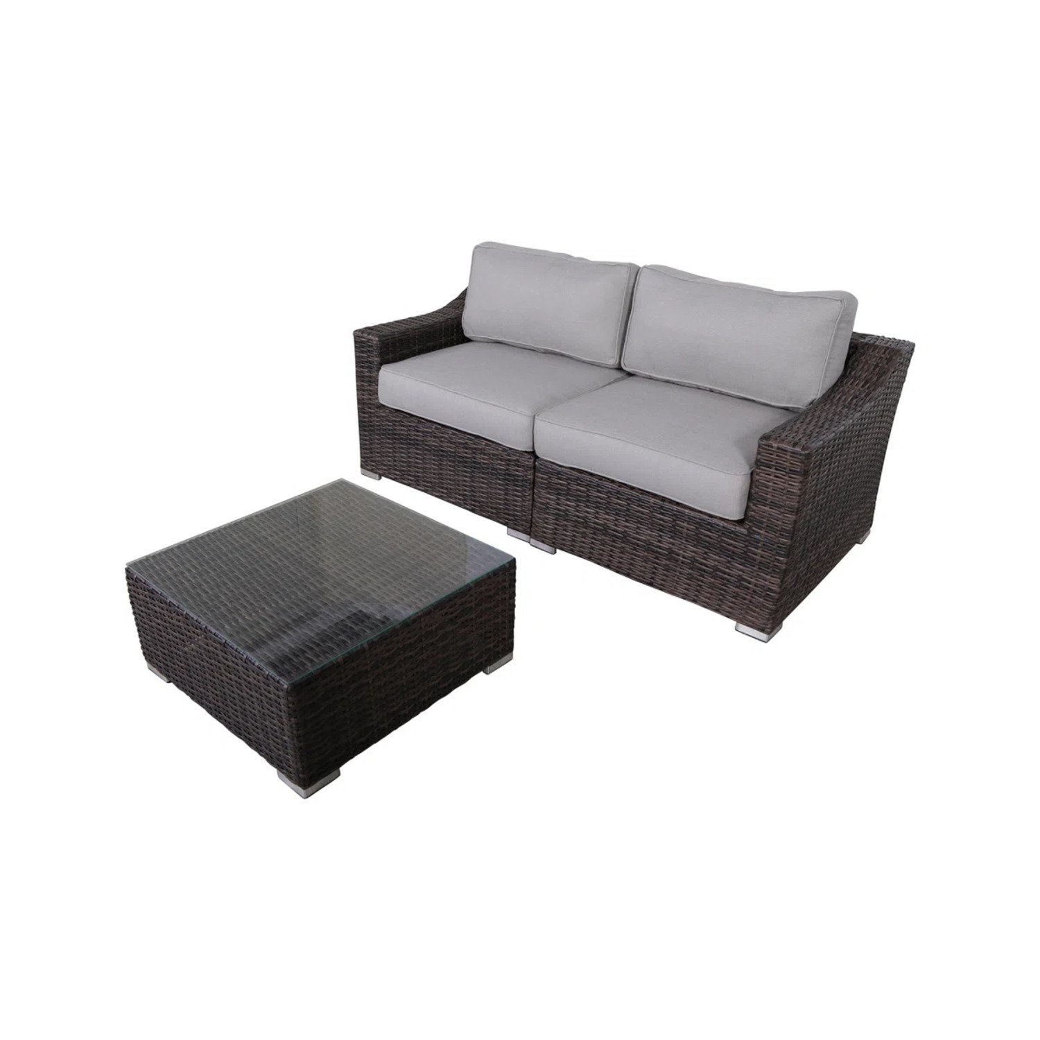 3 Piece Patio Rattan Conversation Set With Cushions - Brown Mix - Image 8